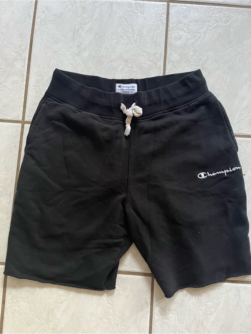 Champion Black Sweat Shorts with White Drawstring